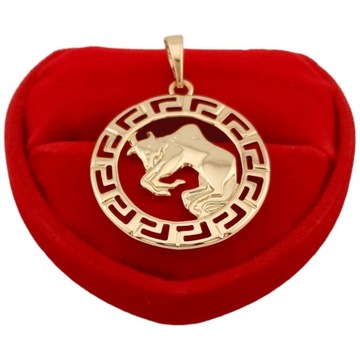 Złota zawieszka znak zodiaku BYK elegancka grecka koło pozłacana 18k