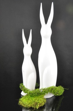 Zając duży biały ceramiczny figurka Wielkanocna