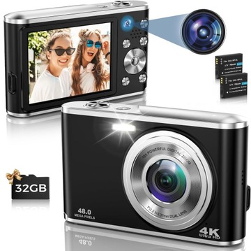 32GB APARAT FOTOGRAFICZNY CYFROWY DLA DZIECI KARTA 4K 48MP 16X CZARNY
