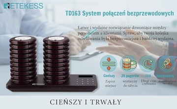 Ресторанный пейджер Retekess TD163, пейджинговая система, 20 пейджеров, 400M