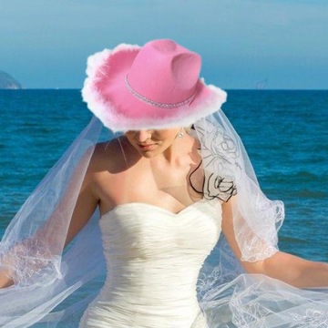 Ковбойская шляпа в стиле вестерн с розовыми хрустальными бусинами