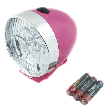 Lampka Lampa rowerowa przód RETRO 3 LED z uchwytem - RÓŻOWA