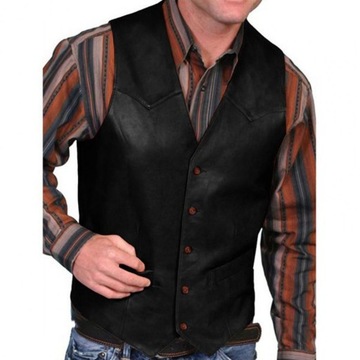Men's Leather Vest V Neck Single-breasted Western