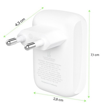 Belkin - Угловое настенное зарядное устройство, USB-C PD 3.1 PPS 3A 30 Вт / USB-A 12 Вт