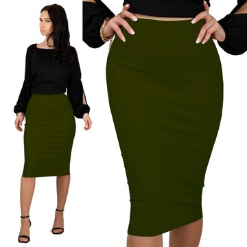 L TUBA KHAKI spódnica dopasowana midi ołówkowa dzianinowa obcisła 40