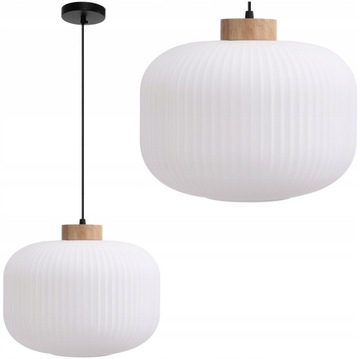LAMPA SUFITOWA WISZĄCA SZKLANA BIAŁA BOHO DREWNO APP1069