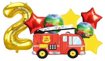BALON FOLIOWY CYFRA 2 DWA LATA AUTO STRAŻ STRAŻACY NA DRUGIE URODZINY HEL