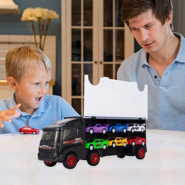 SAMOCHÓD TIR CIĘŻARÓWKA LAWETA AUTO z napędem + 6 SAMOCHODZIKÓW WALIZKA