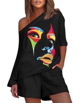 DAMSKI KOMPLET BLUZA Z SZORTAMI CIEKAWY WZÓR L/XL