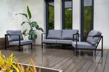 Wygodny zestaw ogrodowy, na taras, sofa + 2 fotele, metalowy stelaż