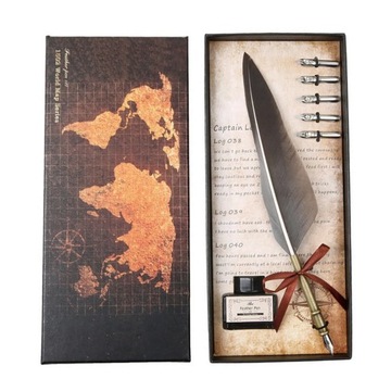 Retro Calligraphy Feather Dip Pen with 2 Nib Set Quill Fountain Writing