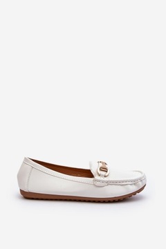 КЛАССИЧЕСКИЕ ЖЕНСКИЕ МОКАСИНЫ ИЗ ЭКО КОЖИ С ДЕКОРАЦИЕЙ, БЕЛЫЕ 38