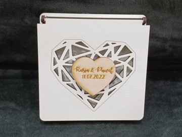 Pudełko na obrączki + grawer białe.