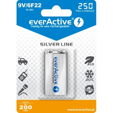 Akumulatorek EVERACTIVE Silver Line 6F22 9V 250mAh