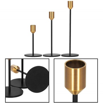 НАБОР 3x ПОДСВЕЧНИКОВ МЕТАЛЛИЧЕСКОЕ ДЕКОРАЦИОННОЕ ЧЕРНОЕ ДЛЯ СВЕЧЕЙ GLAMOUR LOFT