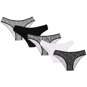 5x Bawełniane czarno-białe majtki figi XL