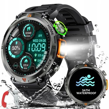 SMARTWATCH ZEGAREK MENU MĘSKI ROZMOWY POLSKIE SPORT Z LATARKĄ LED
