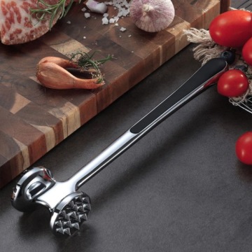 МЕТАЛЛИЧЕСКИЙ ПЕСТИК ДЛЯ МЯСА, СТЕЙКОВ, ЧОПТОВ, ДВУХСТОРОННИЙ, НЕСКОЛЬЗЯЩАЯ РУЧКА