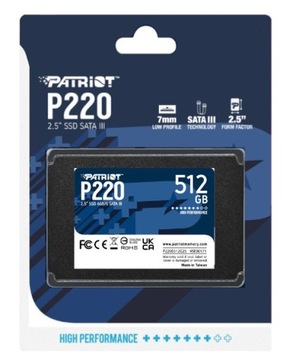 Твердотельный накопитель PATRIOT P220 512 ГБ SATA3 2,5 дюйма