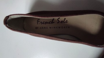BRĄZOWE SKÓRA ZAMSZOWA BALERINKI FRENCH SOLE R.37