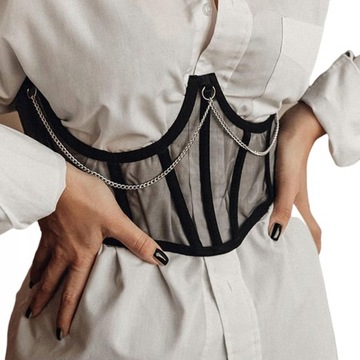 DAMSKI GORSETOWY PAS BIODROWY CROP TOP CZARNY M