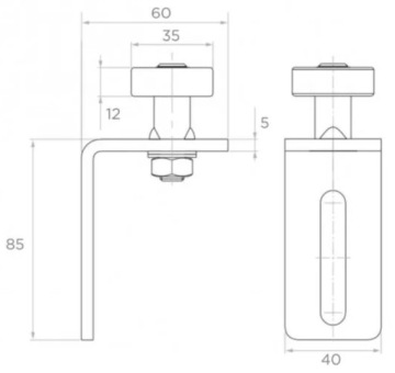 НАПРАВЛЯЮЩИЙ РОЛИК С РЕГУЛИРУЕМЫМ УГЛОВЫМ КРОНШТЕЙНОМ FI 35 ММ