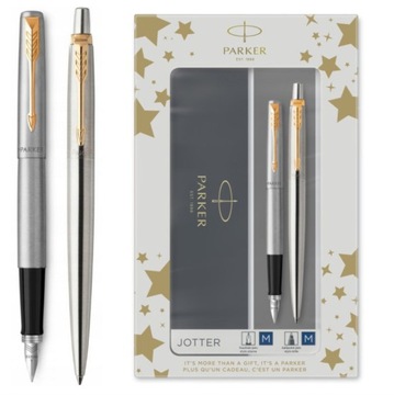 Подарочный набор Parker Jotter Silver Gold с пером и шариковой ручкой в ​​коробке