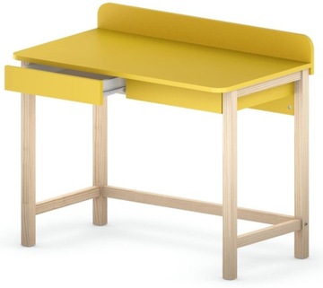 ŻÓŁTE Biurko z Szufladami Stelaż DREWNO 100 cm