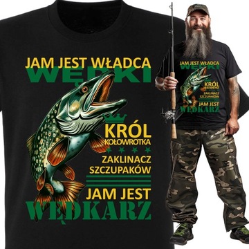 Koszulka na Prezent dla Wędkarza Taty Dziadka Jam Jest Władca Wędki L