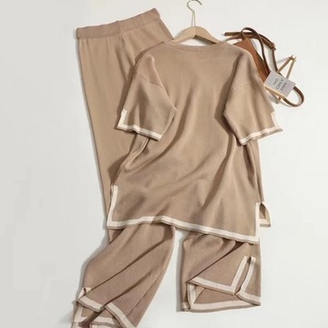 Summer Knitted Short Sleeve Pants Loungewear Set O