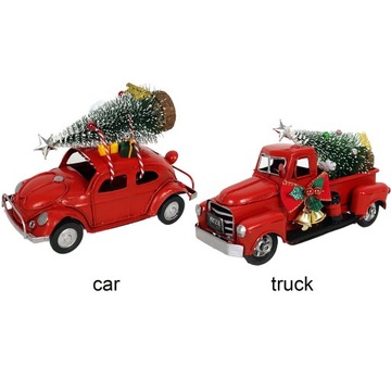 SAMOCHÓD ŚWIĄTECZNY DEKORACYJNY Z CHOINKĄ 15CM