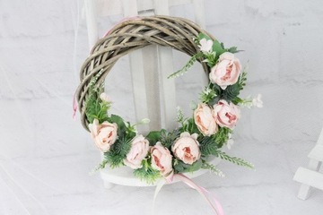 Плетеный венок, пион, украшение для дома, РОЗОВЫЙ