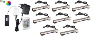 Zestaw LED RGB 8 x klips LEO do szklanych półek pi