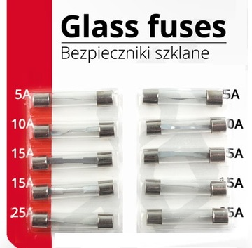 Bezpieczniki SZKLANE rurkowe zestaw bezpieczników