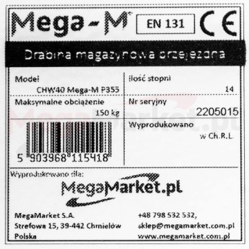 Лестница для хранения PODEST, мобильная платформа, 14 ступеней, 357 см Мега-М