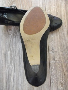 Buty CLARKS 39/40 UK5 25cm czarne skórzane sandały obcas Skóra* stan BDB