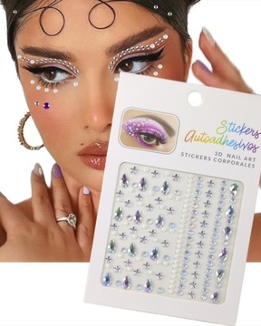 KRYSZTAŁKI NAKLEJKI TWARZ kryształki DIAMENCIKI 3D OCZY MAKEUP włosy