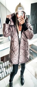 KURTKA DAMSKA PŁASZCZ PIKOWANA DŁUGA ASYMETRYCZNA 38