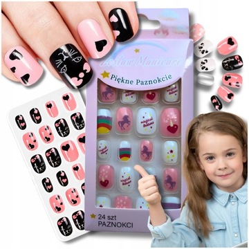 24x Naklejki Na Paznokcie Sztuczne Paznokcie Dla Dzieci Samoprzylepne Tipsy