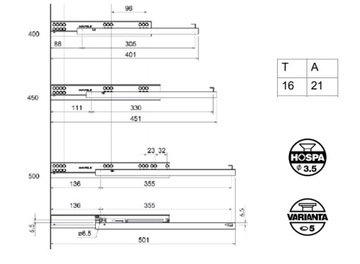 Направляющая Favorit Тормоз частичного выдвижения PIN Hafele 400