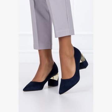 CZÓŁENKA BUTY DAMSKIE WYGODNE OZDOBNY OBCAS SŁUPEK WKŁADKA SKÓRA SZPIC r 38