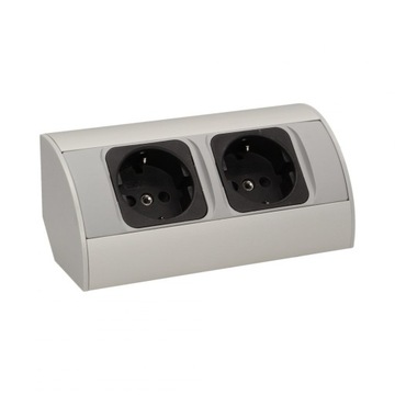 Gniazdo meblowe bez wyłącznika, 2x2P+Z, srebrne, w