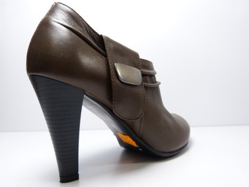 Brązowe botki damskie czółenka na stabilnym obcasie skórzane buty Kotyl 38