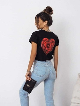 Cocomore T-shirt damski czarny serce [Kolor czarny, ROZMIAR L]