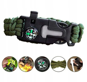 Bransoletka PARACORD survival 5w1 linka nóż kompas
