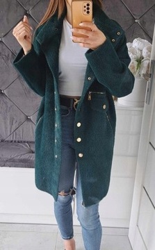 PŁASZCZ Z ALPAKI ZE STÓJKĄ NARZUTKA OVERSIZE - WEŁNA