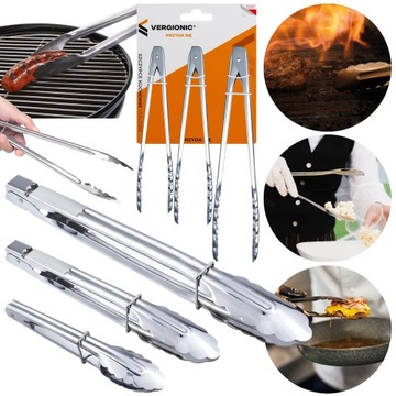 3x КУХОННЫЕ ЩИПЦЫ, ЩИПЦЫ ДЛЯ ГРИЛЯ, МЕТАЛЛ, СТАЛЬНАЯ РЕШЕТКА, ДЛИННЫЕ, 3 шт.