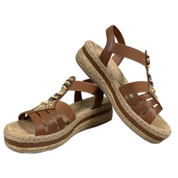 Rieker V0921-24 lekkie na koturnie sandały damskie espadryle r.38