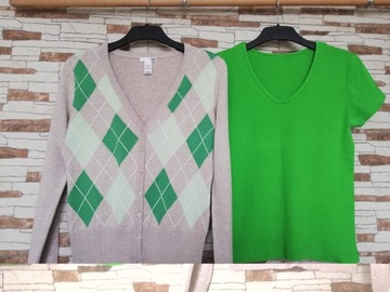 paka 10 ubrań sweter bluzka zielona szara beż S