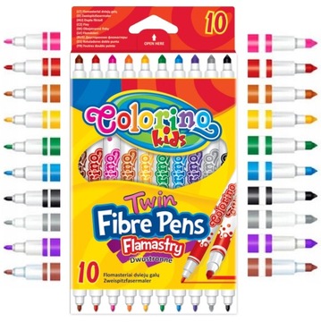 FLAMASTRY DWUSTRONNE pisaki mazaki markery szkolne COLORINO 10 kolorów